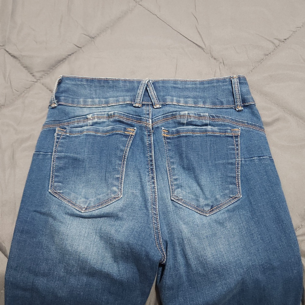 Wax Jeans Juniors 0 24x26.5 Low Rise Skinny Distressed Medium Wash - Picture 11 of 13